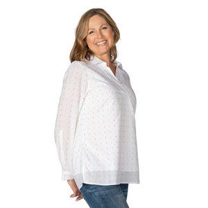 LINDA ANDERSON woman's size medium M Multi Dot metallic popover blouse top shirt